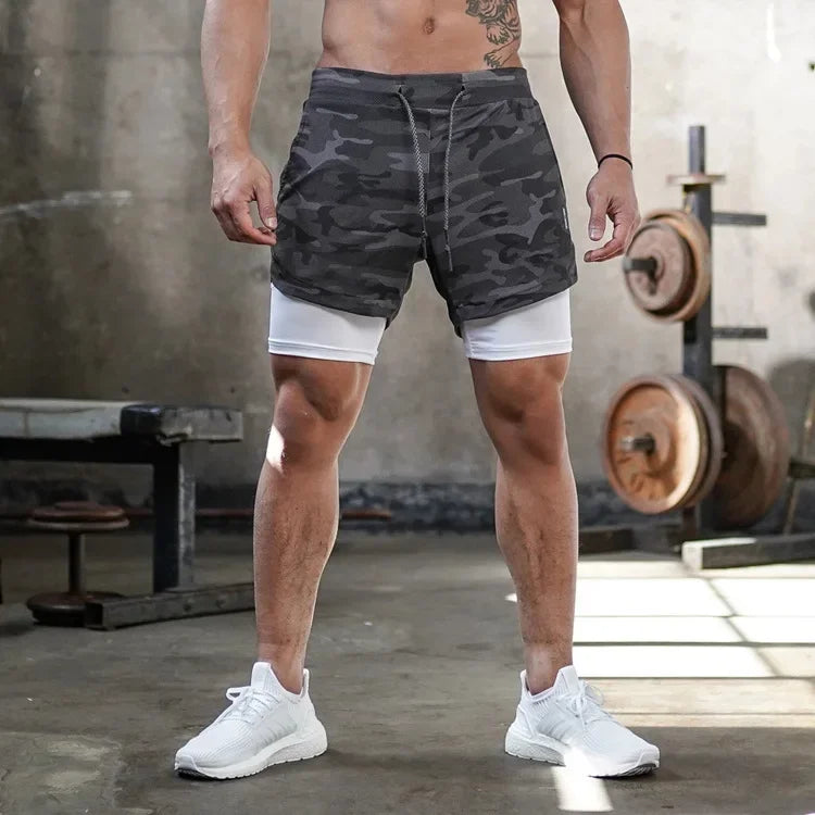 Camo Running Shorts Men Gym Sports Shorts 2 In 1 Quick