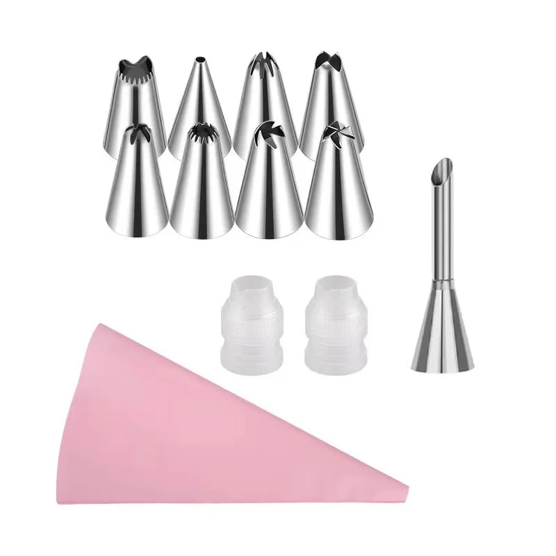 Silicone Piping Bags and Tips Set Cake DIY Decorating Kit with Stainless Steel Nozzle Reusable