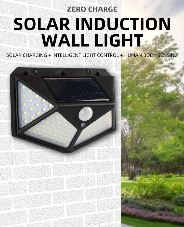 100 LED Solar Lights Outdoor Wall Lamp 3 Modes 270° Lighting Angle IP65 Waterproof Motion Sensor Security Lights Wireless Lights