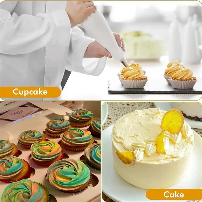 Silicone Piping Bags and Tips Set Cake DIY Decorating Kit with Stainless Steel Nozzle Reusable