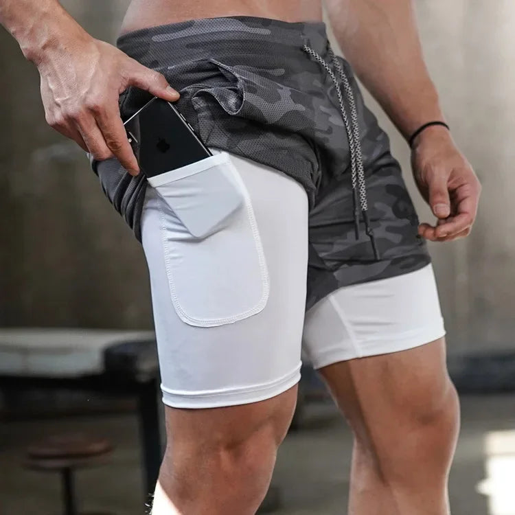 Camo Running Shorts Men Gym Sports Shorts 2 In 1 Quick