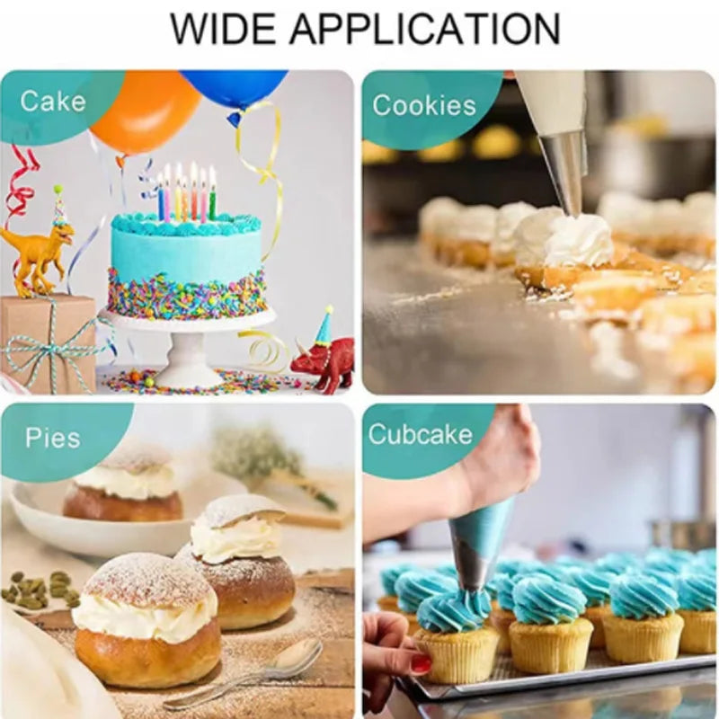 Silicone Piping Bags and Tips Set Cake DIY Decorating Kit with Stainless Steel Nozzle Reusable
