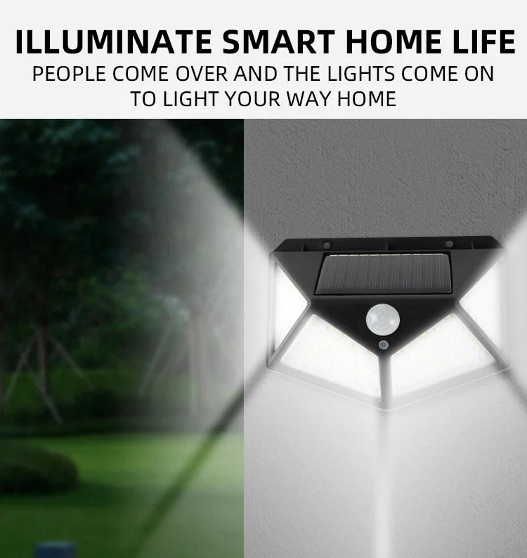100 LED Solar Lights Outdoor Wall Lamp 3 Modes 270° Lighting Angle IP65 Waterproof Motion Sensor Security Lights Wireless Lights