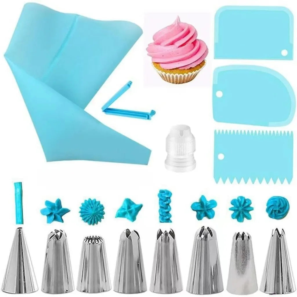 Silicone Piping Bags and Tips Set Cake DIY Decorating Kit with Stainless Steel Nozzle Reusable