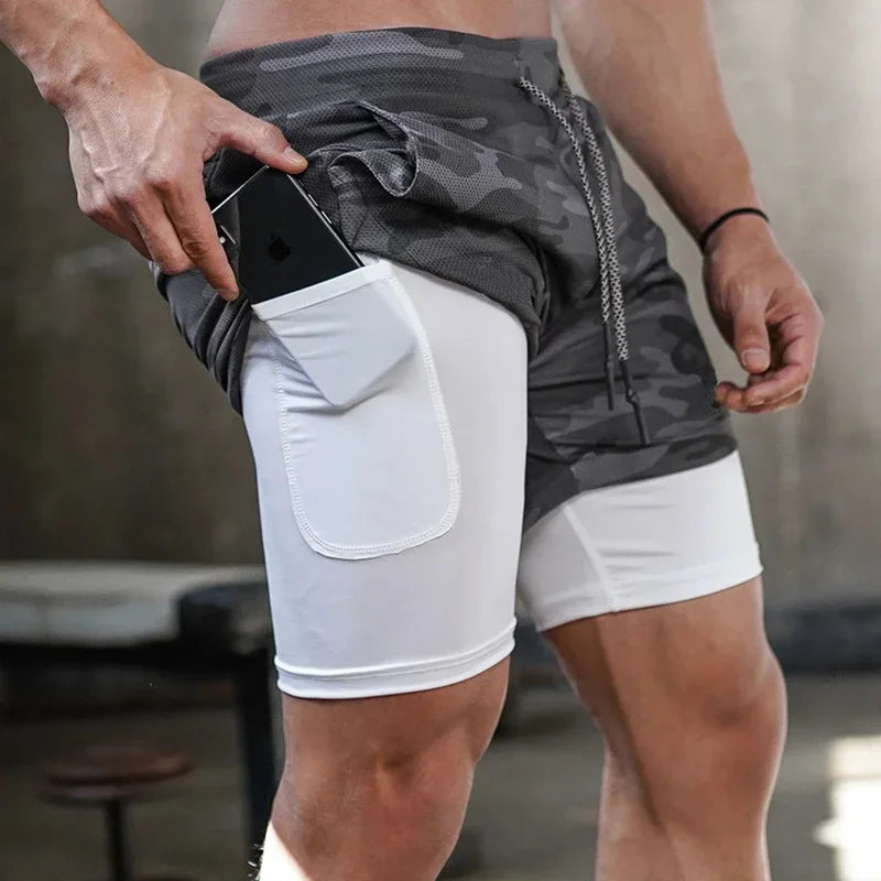 Camo Running Shorts Men Gym Sports Shorts 2 In 1 Quick