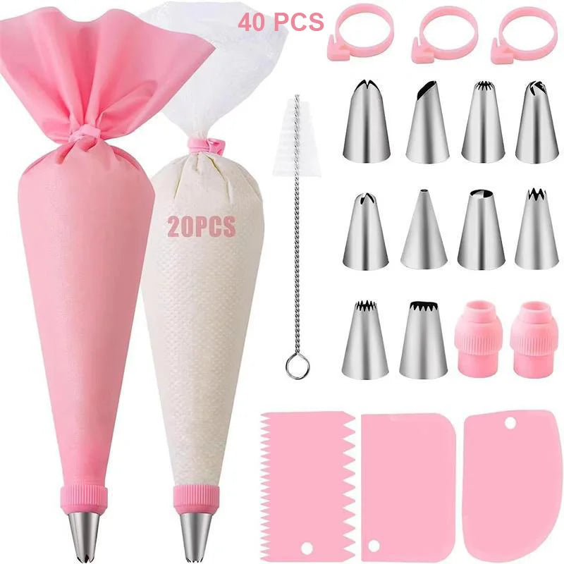 Silicone Piping Bags and Tips Set Cake DIY Decorating Kit with Stainless Steel Nozzle Reusable