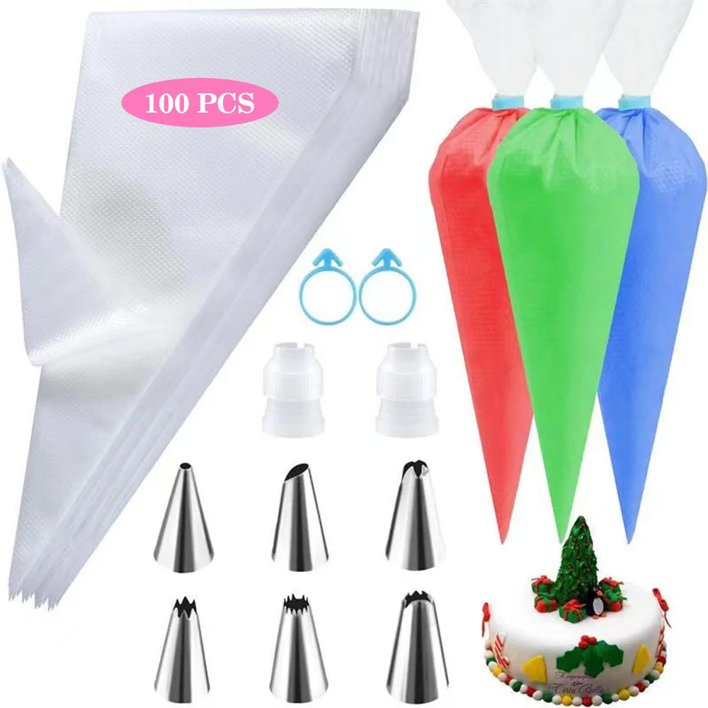 Silicone Piping Bags and Tips Set Cake DIY Decorating Kit with Stainless Steel Nozzle Reusable