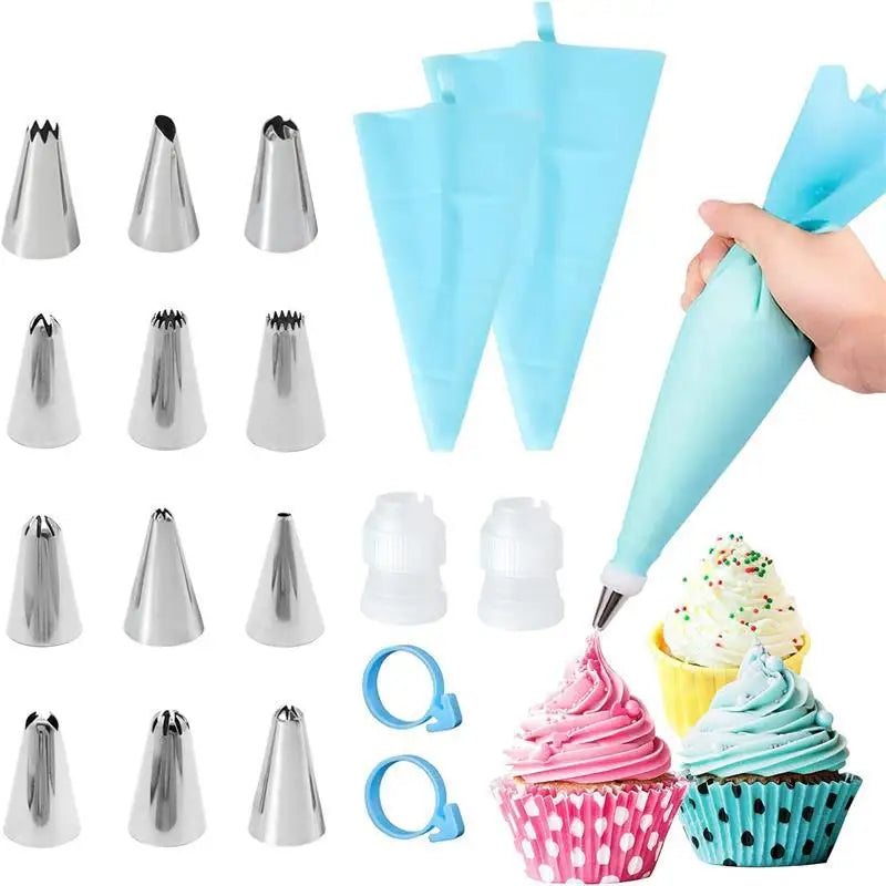 Silicone Piping Bags and Tips Set Cake DIY Decorating Kit with Stainless Steel Nozzle Reusable