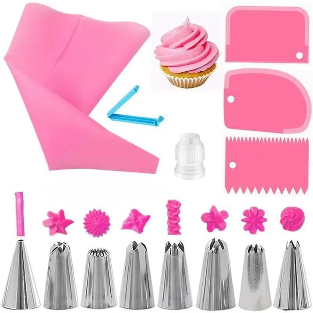 Silicone Piping Bags and Tips Set Cake DIY Decorating Kit with Stainless Steel Nozzle Reusable
