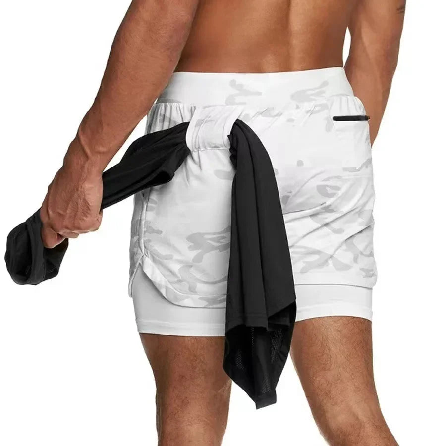 Camo Running Shorts Men Gym Sports Shorts 2 In 1 Quick