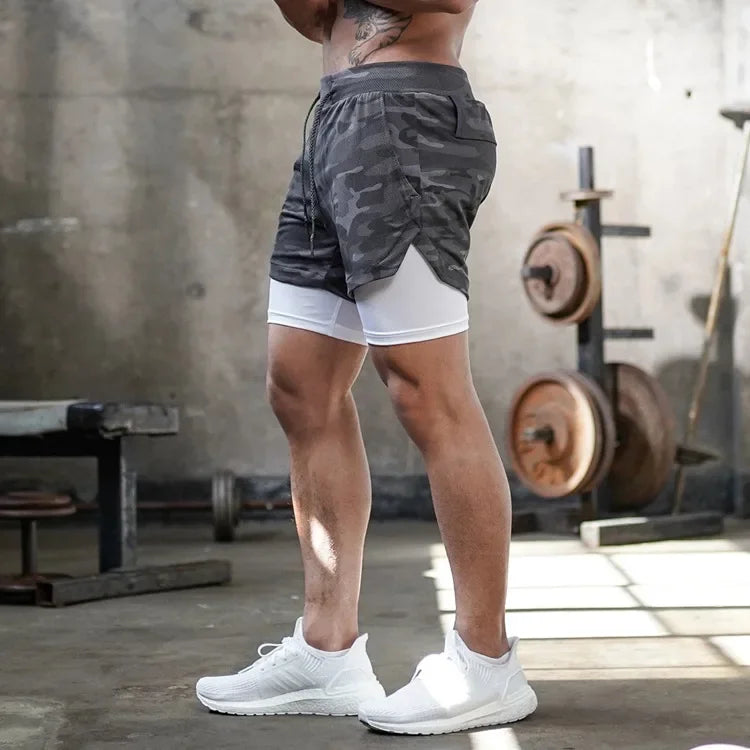 Camo Running Shorts Men Gym Sports Shorts 2 In 1 Quick