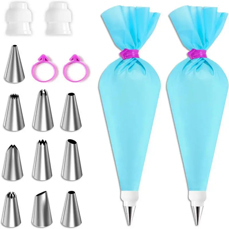 Silicone Piping Bags and Tips Set Cake DIY Decorating Kit with Stainless Steel Nozzle Reusable