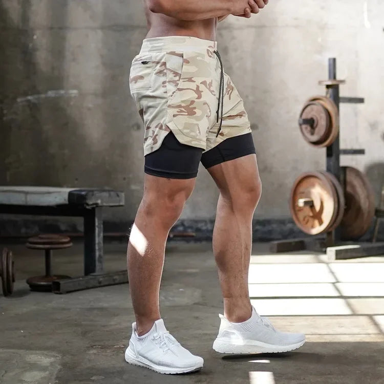 Camo Running Shorts Men Gym Sports Shorts 2 In 1 Quick