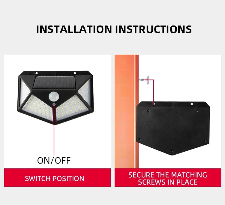 100 LED Solar Lights Outdoor Wall Lamp 3 Modes 270° Lighting Angle IP65 Waterproof Motion Sensor Security Lights Wireless Lights
