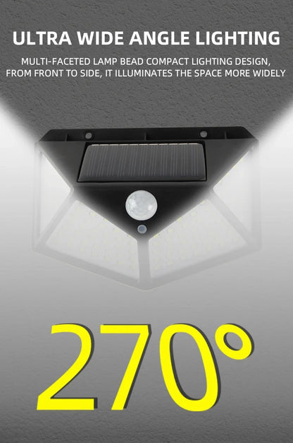 100 LED Solar Lights Outdoor Wall Lamp 3 Modes 270° Lighting Angle IP65 Waterproof Motion Sensor Security Lights Wireless Lights