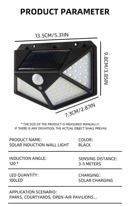 100 LED Solar Lights Outdoor Wall Lamp 3 Modes 270° Lighting Angle IP65 Waterproof Motion Sensor Security Lights Wireless Lights
