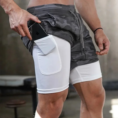 Camo Running Shorts Men Gym Sports Shorts 2 In 1 Quick