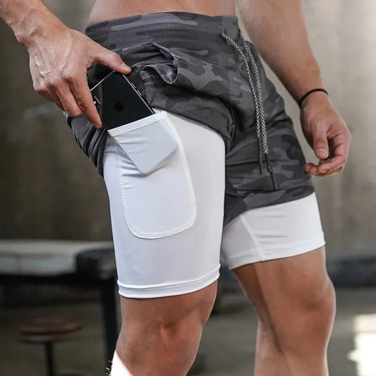 Camo Running Shorts Men Gym Sports Shorts 2 In 1 Quick