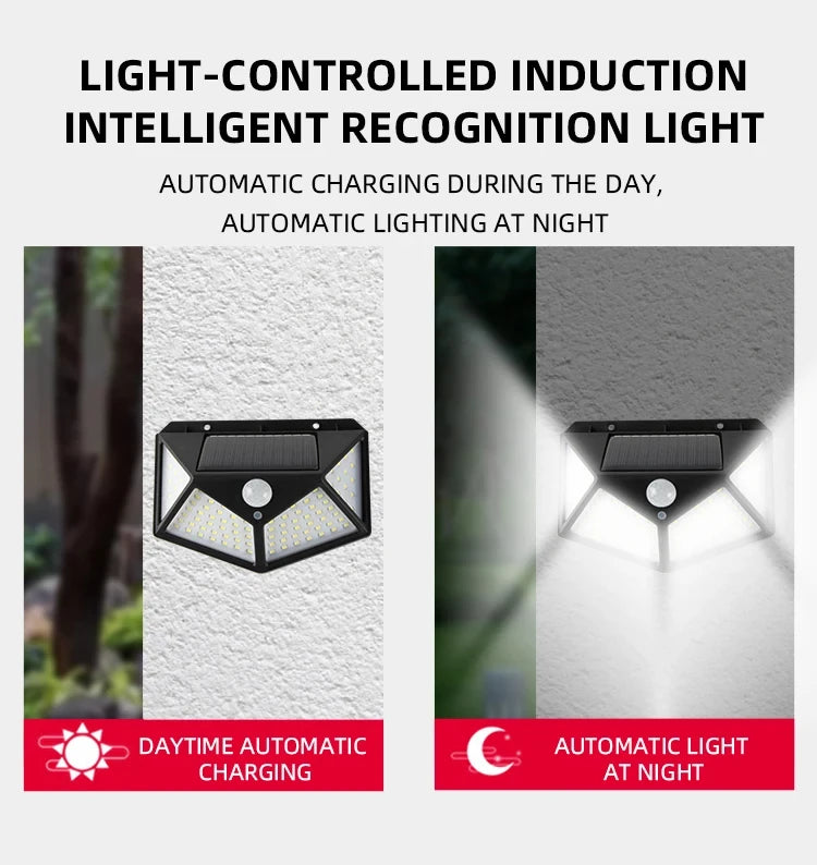 100 LED Solar Lights Outdoor Wall Lamp 3 Modes 270° Lighting Angle IP65 Waterproof Motion Sensor Security Lights Wireless Lights