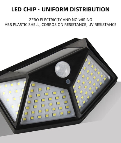 100 LED Solar Lights Outdoor Wall Lamp 3 Modes 270° Lighting Angle IP65 Waterproof Motion Sensor Security Lights Wireless Lights