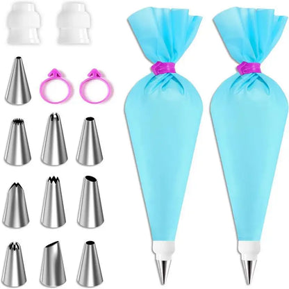 Silicone Piping Bags and Tips Set Cake DIY Decorating Kit with Stainless Steel Nozzle Reusable